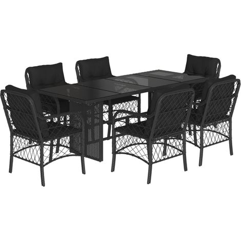 Maison Exclusive - 7-tlg. Garten-Essgruppe mit Kissen Schwarz Pol
