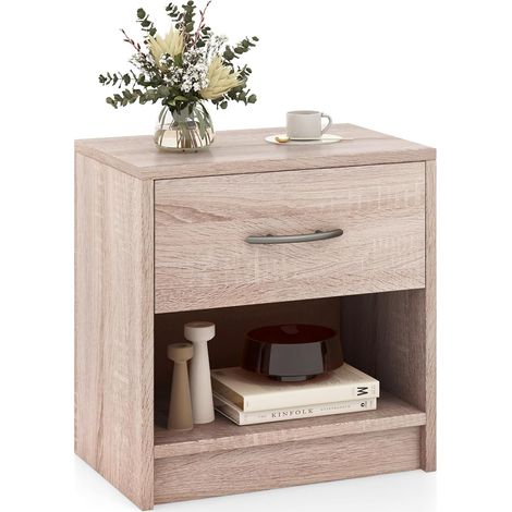 COSTWAY Comodino 38,5 x 28 x 40,5cm in Legno, Tavolino Salvaspazio con Scomparto Aperto e Casseto per Soggiorno e Camera da Letto (Naturale)