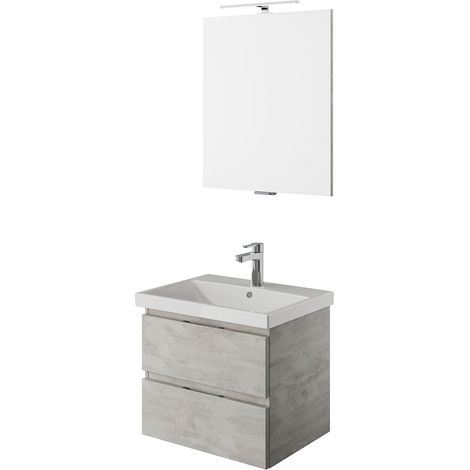 Einzelwaschplatz mit beleuchtetem Spiegel in Oxid Hellgrau VILLATORO-66, B/H/T ca. 60/200/45 cm (1/5)
