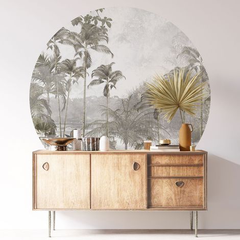 Sticker mural rond / cercle - Forêt Tropicale - Diamètre 30 cm - Adhésif MAT (1/3)