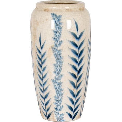 Large Blue Flora Tall Olpe Vase - Ceramic - L18 x W18 x H37 cm - White