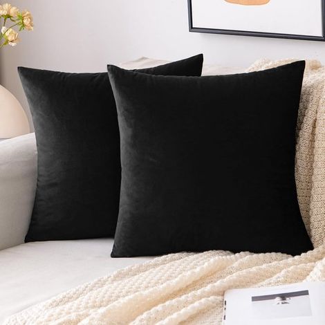 Taie d'oreiller en velours - 50 x 50 cm - taie d'oreiller décorative pour canapé - taie d'oreiller noire - taie d'oreiller de dossier (1/5)