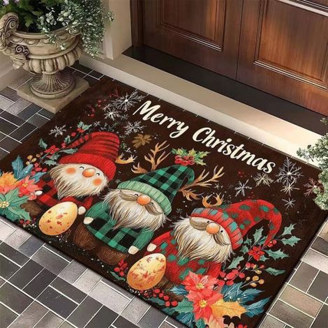 1 Tapis de Noël, 120x160cm, motif Père Noël et flocon, fibre de polyester, pour salon ou chambre (1/4)