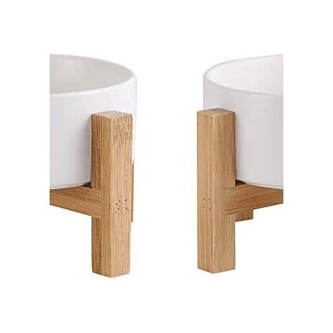 Lot de 2 gamelles hautes en céramique pour chat avec support - Gamelle anti-vomissements à double compartiment et biberon (1/5)
