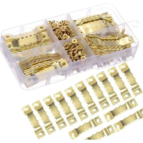 100Pcs Cintre Photo Attache Cadre Accroche Tableau Photo crochet en metal dorée solide et durable-crochet pour cadre/photo/toile/peinture/horloge/diplôme