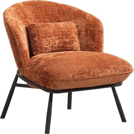Fauteuil lounge en tissu chenillé terracotta piètement métal noir - GASBY (1/5)