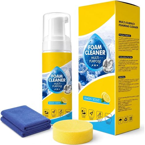 Multifunctional Foam Cleaner 150ml, Multi-Enzyme Foam Cleaner with Cloth and Sponge, Leave-In Foam Cleanser for Deep Cleaning, Car Interior, Dashboard and Leather (1/5)