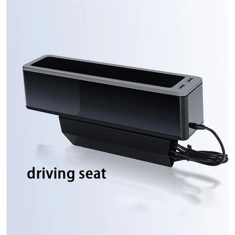 (Siège conducteur noir) Nouveau cache-siège auto avec double port USB pour le chargement, boîte de rangement intégrée en PVC pour téléphones portables, cartes, chewing-gums et clés.
