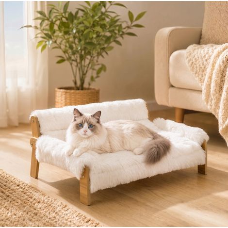 Cama para gato y perro pequeño 70x47x30 cm de madera blanca, fácil montaje, FloraGrace (1/5)