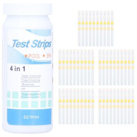 50 Stück 4-in-1 Pool- und Spa-Wasserteststreifen für freies Chlor/Brom, pH-Wert und Alkalität
