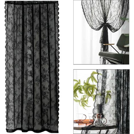 rideau en dentelle tulle translucide à broderie florale vintage passe tringle L100H 1 pièce 140 cm Tissu Noir (1/5)