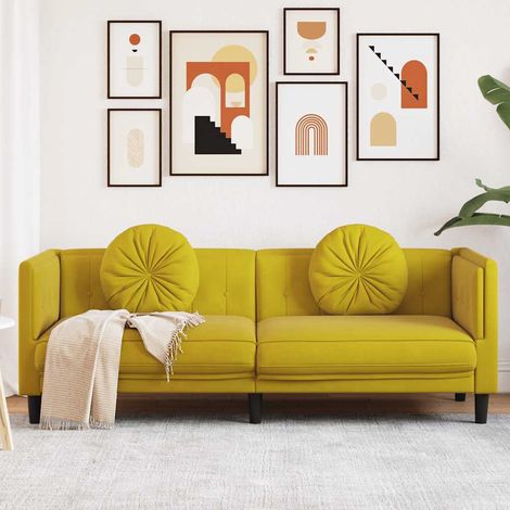 Sofa mit Kissen 3-Sitzer Gelb Samt vidaXL