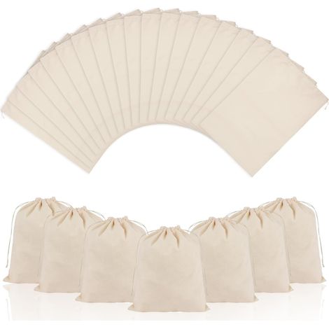 Lot de 25 sacs coton 15x20 cm, cordon, DIY, dragées, mariage, cadeaux, jute, emballage (1/5)
