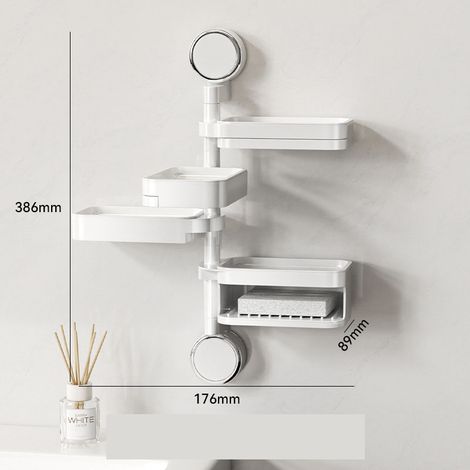 Porte-savon à ventouse rotatif mural sans perçage avec bac de récupération, blanc (1/4)