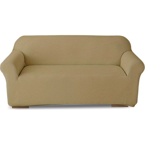 Funda de Sofá de 3 Plazas con Elástico Color Sólido Antimanchas de Tejido Piqué  Color: Beige