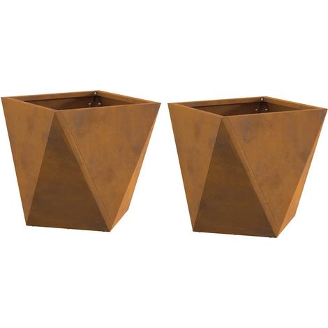 Lot de 2 jardinières carrées modernes 30 x 30 x 30 cm avec design épuré jardin en acier rouillé (1/5)