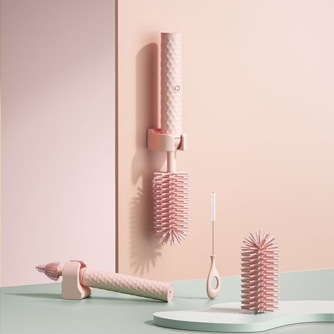 Brosse électrique de nettoyage de biberons avec trois têtes de brosse, brosse de nettoyage de tasse (rose) (1/5)