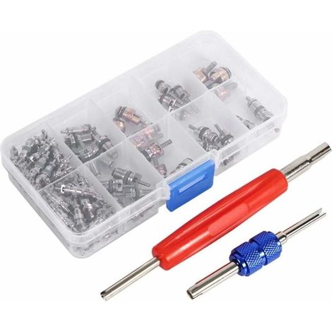 102pcsNoyaux de Valve de Climatiseur Kit Assortiment A/C R134a / R12 Rfrigration Tire Valve Stem Cores Tool Kit (1/5)
