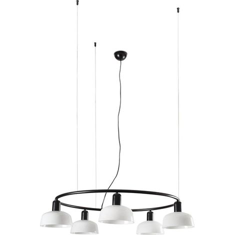 Faro TATAWIN Kleine zylindrische Pendel-Deckenleuchte mit 5 Lichtern, Satinschwarz, Opal (1/2)