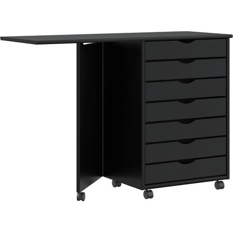 Rolling Cabinet with Desk MOSS Black Solid Wood Pine vidaXL
