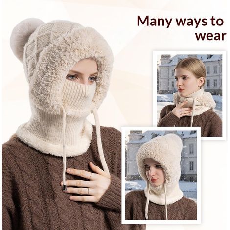 Cagoule d'hiver, 2026 pour Femmes, Cagoule en Peluche Thermique, Masque de Ski Coupe-Vent, Masque intégral, Ensemble Bonnet et Cache-Cou 3 en 1 (1/5)