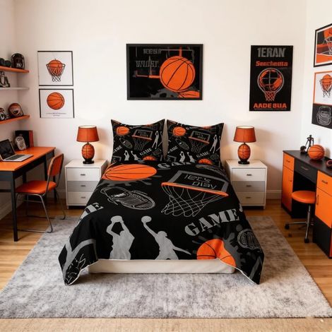 Parure de lit en microfibre avec housse de couette en forme de ballon de basket 3D pour enfants, garçons et filles, cadeau pour joueur de basket-ball, très grand lit (1/4)