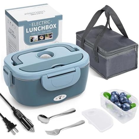 BelleRise - Boîte à lunch électrique en acier inoxydable 1,5 L, 12/24 V / 110/220 V, pour voiture, camion ou bureau, 80 W, bleue (1/5)
