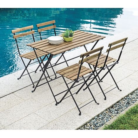 Set con tavolino e 4 sedie pieghevoli, piano e doghe in acacia MALIGI HOME MG/ARTEMIDE Acacia (1/5)