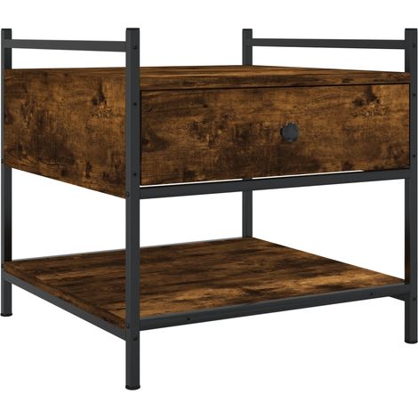 Tavolino con cassetto e ripiano design industriale 50 x 50 x 50 cm marrone legno ingegnerizzato e metallo DEC038420