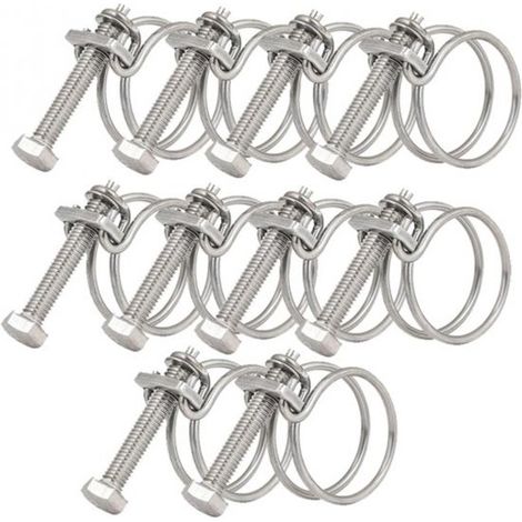10 pièces - Colliers de serrage - Collier de serrage en fil métallique - Collier de serrage - 36 - 42 mm - Diamètre du fil de 2 mm - Acier inoxydable - argent - réglable - antirouille - pour conduites (1/5)