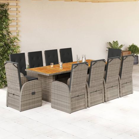 11 Piece Garden Dining Set with Cushions Grey Poly Rattan vidaXL (1/5)