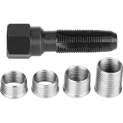 5 pcs Kit réparation filetage bougie, taraud M14, inserts 14 mm, outil réparation allumage, pour moteur essence (1/5)