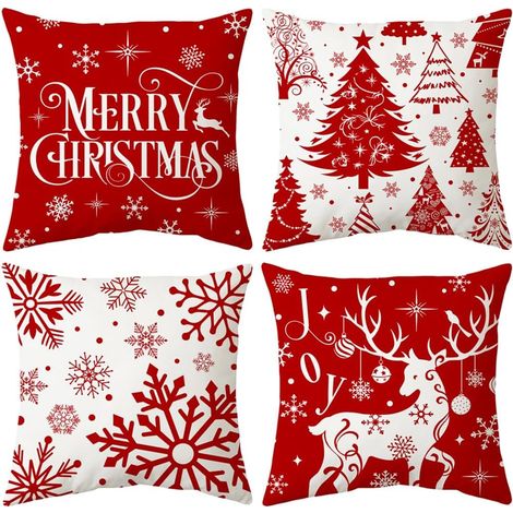 Taies d'oreiller de Noël, 45 x 45 cm, lot de 4, taies d'oreiller décoratives modernes, convenant aux chambres, canapés, chaises, lits. (1/5)