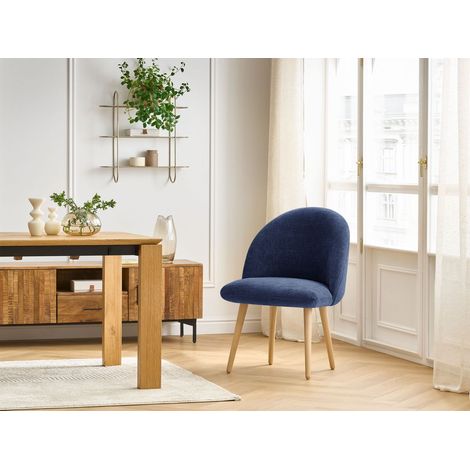 BOBOCHIC - Chaise LALIE tissu texturé et pieds scandinaves bois Bleu foncé (1/5)