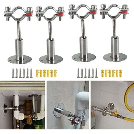 Piece stainless steel wall bracket for pipes with 19-22 mm diameter, adjustable pipe support clamps made of stainless steel (1/4)