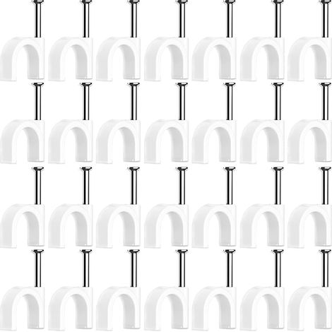 100 Pièces Cavalier Cable Electrique,Fixation Cable Electrique,Attache Fil Electrique,Attache Cable Mural,Clips de Cable,avec Clou en Acier,pour Fixation de Câble,Blanc (4mm) (1/5)