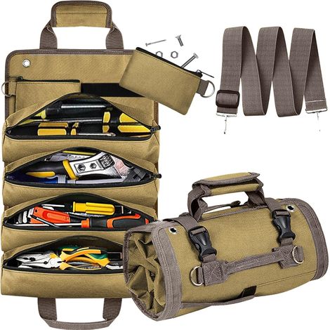 Roll Up Tool Bag Organizer, Gifts for Men Dad Husband Christmas,Heavy Duty Storage Pouches Carrier Bag for Electrician Mechanic Thanksgiving Fathers Day Birthday Gifts (Khaki) (1/4)
