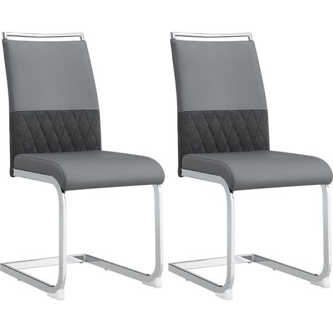 CAIzi2 chaises salle à manger, simili-cuir PU lin, haut dossier gris (1/5)