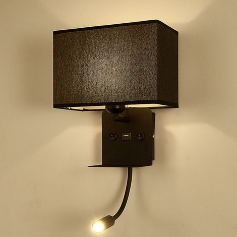 Lampe murale LED avec liseuse flexible – Lumière blanche chaude 3W – Port USB 5V 2A – Étagère en métal pour rangement