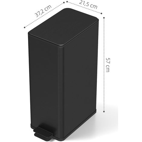 Poubelle de 20 L, couvercle à fermeture amortie, compartiment désodorisant, anti-traces de doigts, acier inoxydable, noire (1/5)