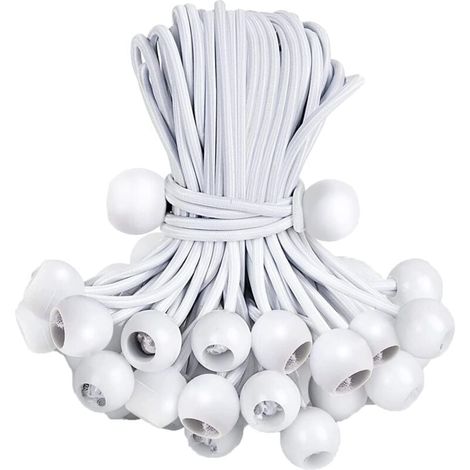 ZVD Lot de 30 Tendeur Elastique Boule, Tendeurs Elastique avec Boule Lots, Corde Elastique pour Bache, Tentes, Bâches, Affiches, Camping, Tendeur en Caoutchouc (15cm)/Blanc (1/4)