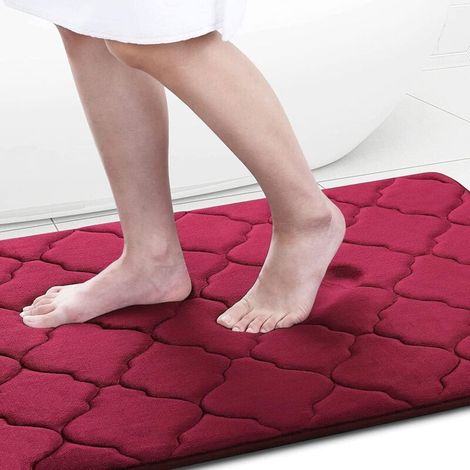 Tapis de bain antidérapant en mousse à mémoire douce, absorbant, lavable en machine, 40 × 60 cm, bordeaux, 1 pièce (1/5)