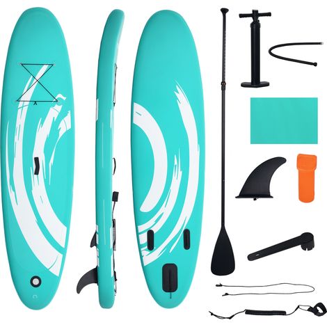 Planche de paddle surf gonflable 300 x 76 x 15 cm avec ailettes ajustables, pompe antidérapante et sac bleu