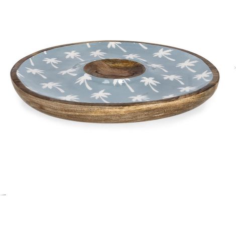 Bizzotto antipastiera Keran azzurra Ø39x4h con decoro palme in legno di mango
