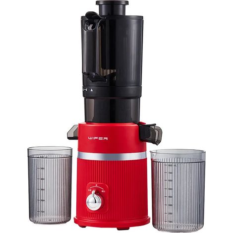 (Rouge) Extracteur de jus électrique domestique 2L, grand mixeur à spirale pour un mixage lent des fruits et légumes, sans découpe préalable.