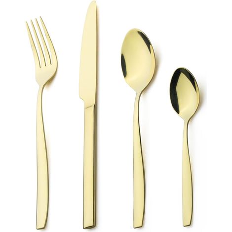 Alata Bristol Ensemble de Couverts en Acier Inoxydable Poli Or Champagne pour 8 Personnes, Service de Table 32 Pièces, Brillant, Passe au Lave-Vaisselle (1/5)