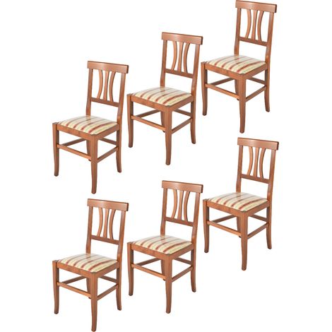 Tommychairs - Set 6 chaises ARTEMISIA pour cuisine, bar et salle Ã  manger, robuste structure en bois de hÃªtre peindrÃ© en couleur noyer clair et assise rembourrÃ©e et revÃªtue en tissu liserÃ© rouge