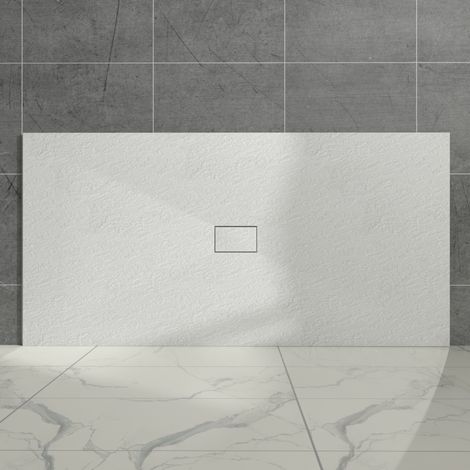 Aquariss White Rectangular Shower Tray Slate Effect SMC Slip-Resistant Shower Base for Enclosures 1800x1000mm with Waste