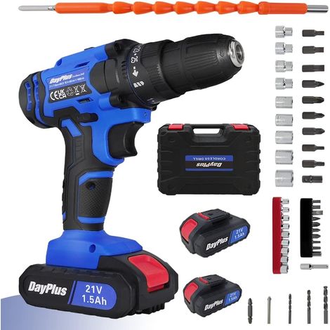 Perceuse à percussion professionnelle à batterie 21v (batterie 2x1.5ah incluse, ensemble de 26 accessoires) (1/5)