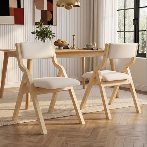 2er-Set Klappstühle in Beige aus Massivholz mit Leinenbezug und Polsterung (1/5)